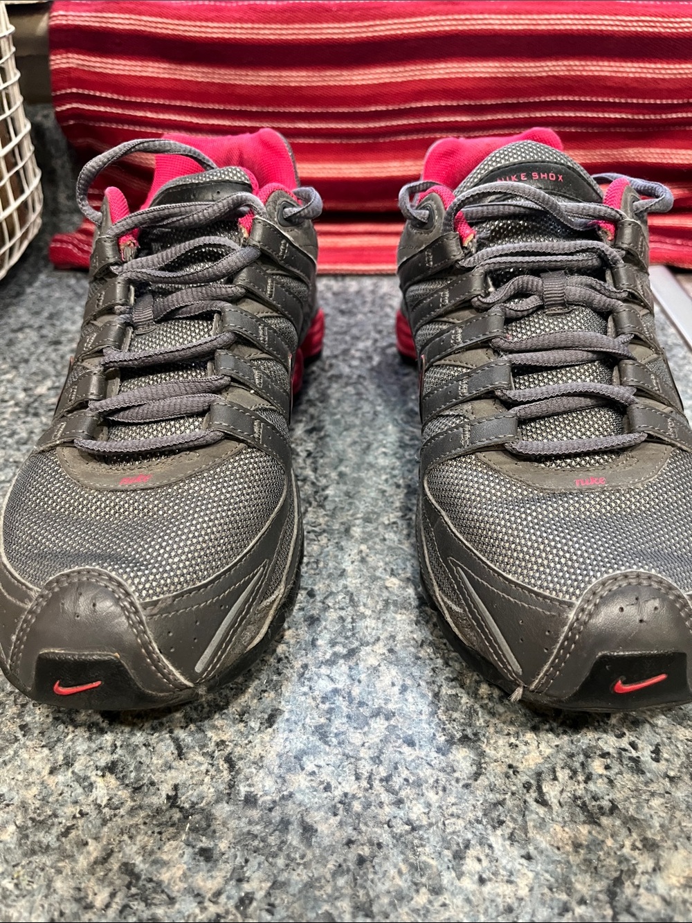 Nike Black and Hot Pink Shox Athletic Sneakers